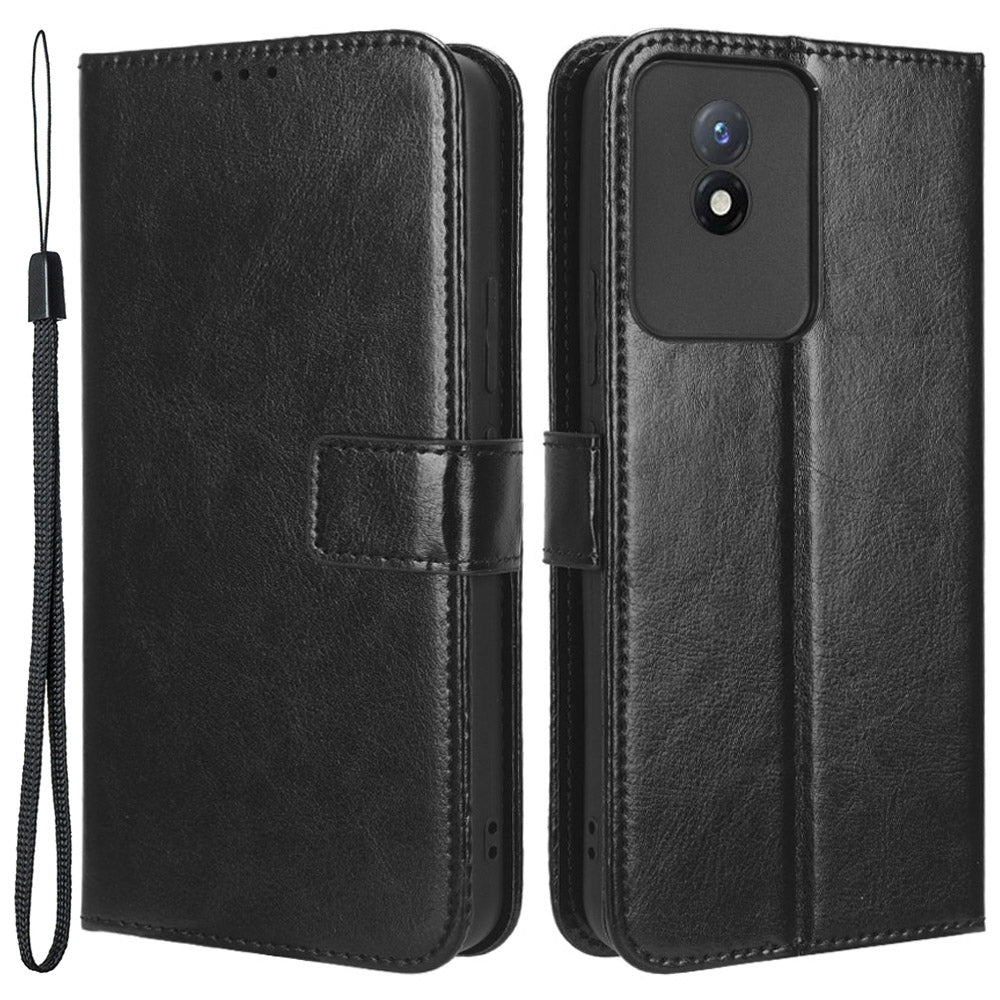 Mobile Phone Case for vivo Y02 4G Anti-drop Crazy Horse Texture Wallet Stand PU Leather Phone Cover with Strap Mobile Phone Case for vivo Y02 4G Anti-drop Crazy Horse Texture Wallet Stand PU Leather Phone Cover with Strap